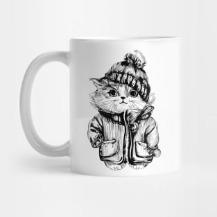 Antropomophic Cute Cat in Winter Dress Mug